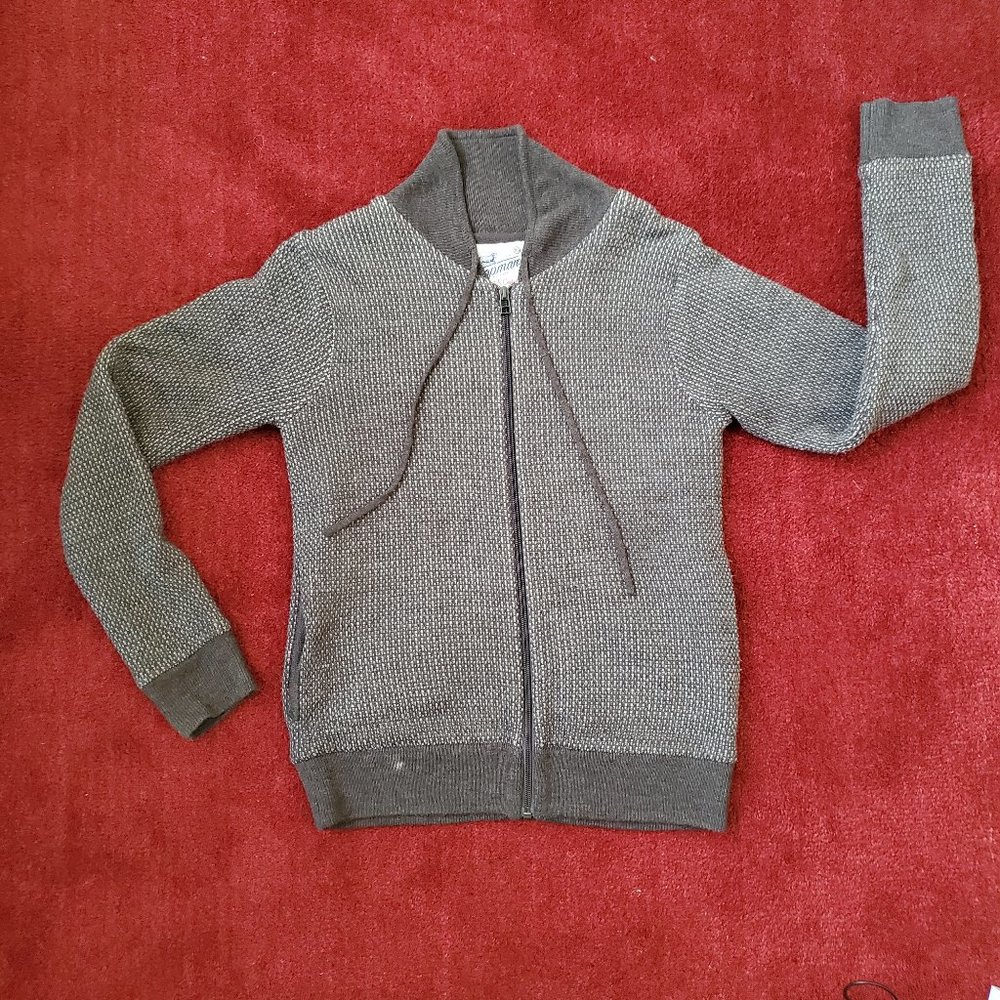 Unisex Topman Knitwear Sweater, Gray with Drawstring Collar and Fleece Lining